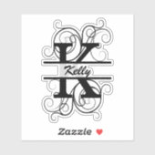 Monogram letter with swirls ; space for your name sticker (Vel)