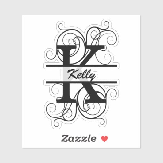Monogram letter with swirls ; space for your name sticker (Vel)