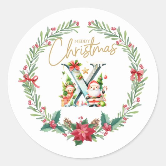 Monogram letter X, Kerstkrans w / Sinterklaas Ronde Sticker (Voorkant)