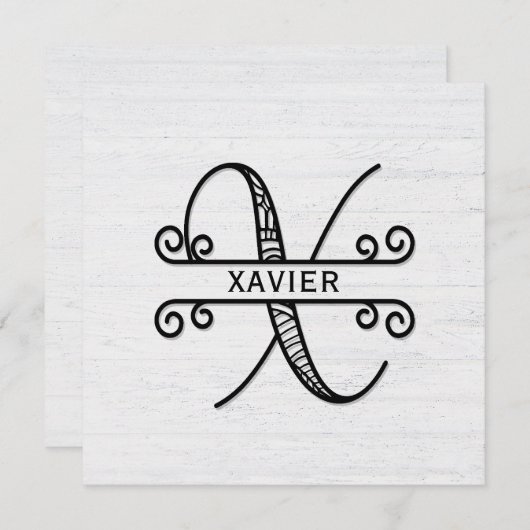 Monogram Letter X met familienaam Notitiekaartje