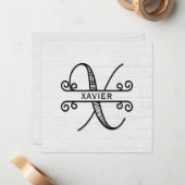Monogram Letter X met familienaam Notitiekaartje (Voorkant / Achterkant in situ)
