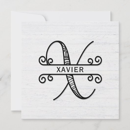 Monogram Letter X met familienaam Notitiekaartje (Voorkant)