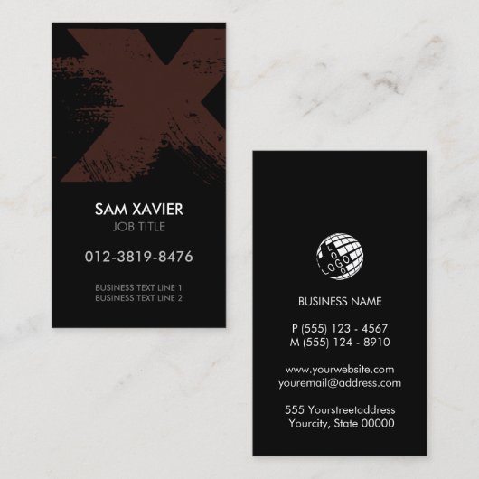 Monogram letter X Visitekaartje (Voorkant / Achterkant)