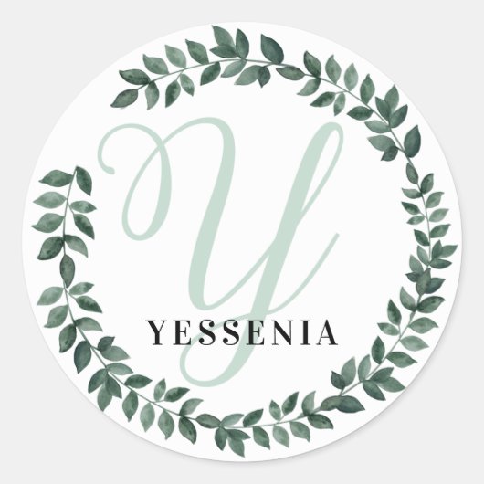 Monogram Letter Y Aangepaste Naam Minimalistische Ronde Sticker (Voorkant)