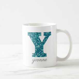 Monogram Letter Y Blue Glitter Mok