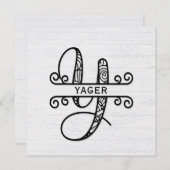 Monogram Letter Y met familienaam Notitiekaartje (Voorkant / Achterkant)