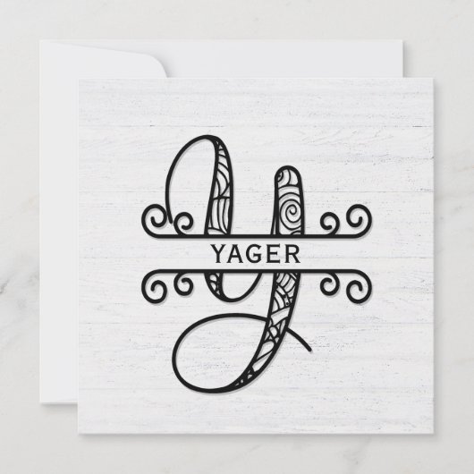 Monogram Letter Y met familienaam Notitiekaartje (Voorkant)