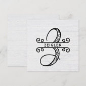 Monogram Letter Z met Kaart familienaam Note Notitiekaartje (Voorkant / Achterkant)