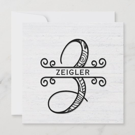 Monogram Letter Z met Kaart familienaam Note Notitiekaartje (Voorkant)
