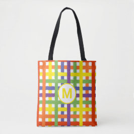 Monogram Letter Zomer Strand Pret Regenboog Schotl Tote Bag