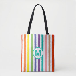 Monogram Letter Zomer Strand Pret Regenboog Streep Tote Bag
