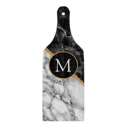 Monogram Letter Zwart Wit Marmeren Snijplank (Voorkant)