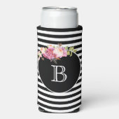 Monogram Letter zwart-wit stripes Seltzer Blikjeskoeler (Seltzer Voorkant)