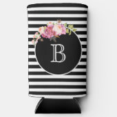 Monogram Letter zwart-wit stripes Seltzer Blikjeskoeler (Voorkant)