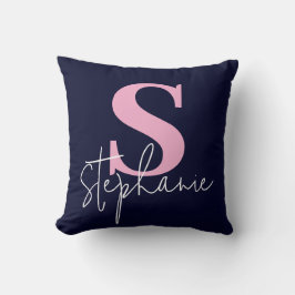 Monogram Lettered Script Navy Roze Worpkussen Kussen