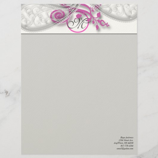 Monogram Letterhead Gray en Raspberry Briefhoofd (Voorkant)