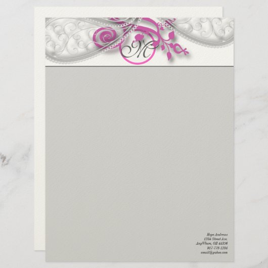 Monogram Letterhead Gray en Raspberry Briefhoofd (Voorkant / Achterkant)