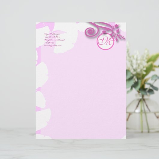 Monogram Letterhead Lavendel en Raspberry Custom Briefhoofd (Staand voorkant)