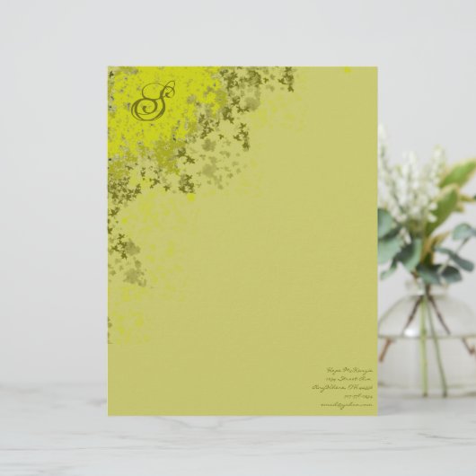 Monogram Letterhead Limoen Leaves Custom Briefhoofd (Staand voorkant)