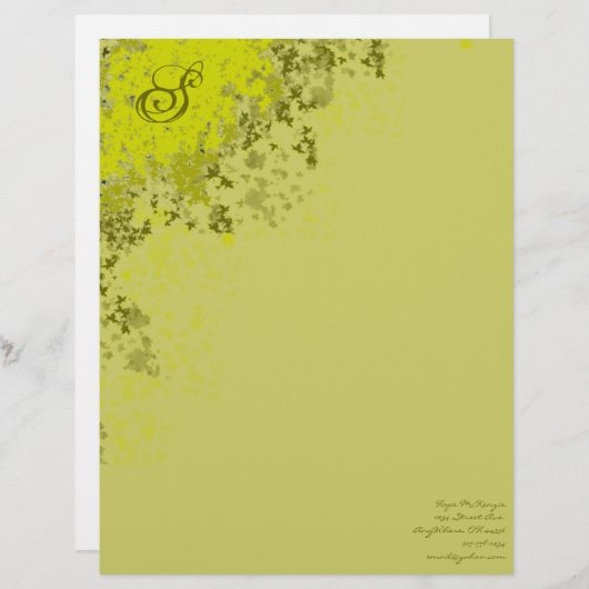 Monogram Letterhead Limoen Leaves Custom Briefhoofd (Voorkant / Achterkant)
