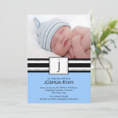 Monogram LetterJ Baby PHOTO geboorteaankondiging Aankondiging (Staand voorkant)