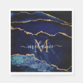 Monogram Letternaam Agaat Marine Blauw Gouden Serv Servet (Voorkant)