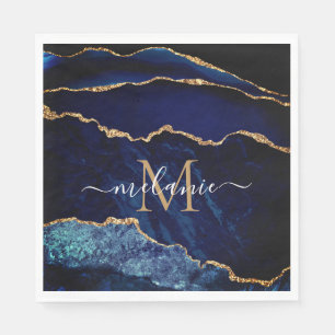 Monogram Letternaam Agaat Marine Blauw Gouden Serv Servet