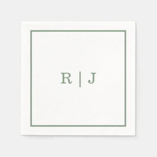 Monogram Letters Saliegroen Elegant Huwelijk Servet