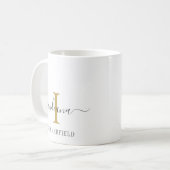 Monogram Lettertype Naam Stijlvol Goud Grijs Minim Koffiemok (Voorkant links)