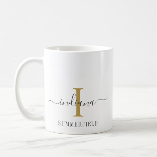 Monogram Lettertype Naam Stijlvol Goud Grijs Minim Koffiemok (Links)