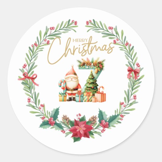 Monogram letterZ, Kerstkrans w / Sinterklaas Ronde Sticker (Voorkant)