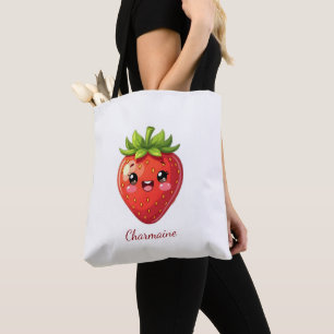 Monogram leuk aardbei kawaii tote bag