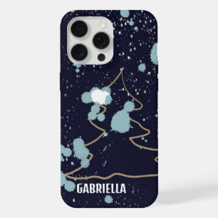 Monogram leuk marineblauw goud wit sneeuw boom naa iPhone 15 pro max case