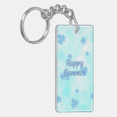 Monogram Leuk Retro Blauw Bloemen initiaal Script Sleutelhanger (Voorkant Links)