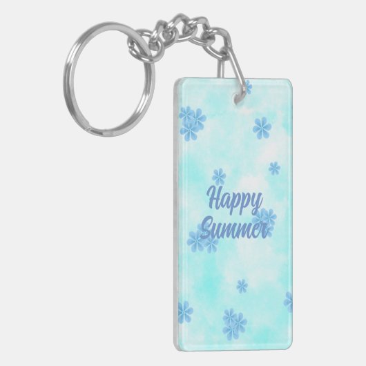 Monogram Leuk Retro Blauw Bloemen initiaal Script Sleutelhanger (Voorkant Links)