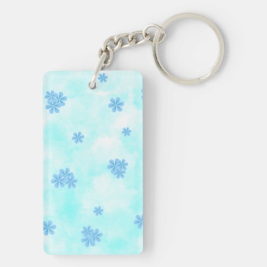 Monogram Leuk Retro Blauw Bloemen initiaal Script Sleutelhanger (achterkant)