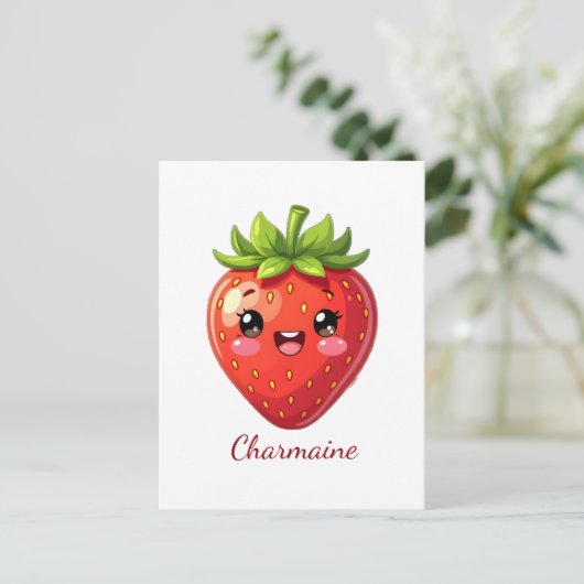 Monogram leuke aardbei kawaii briefkaart (Staand voorkant)