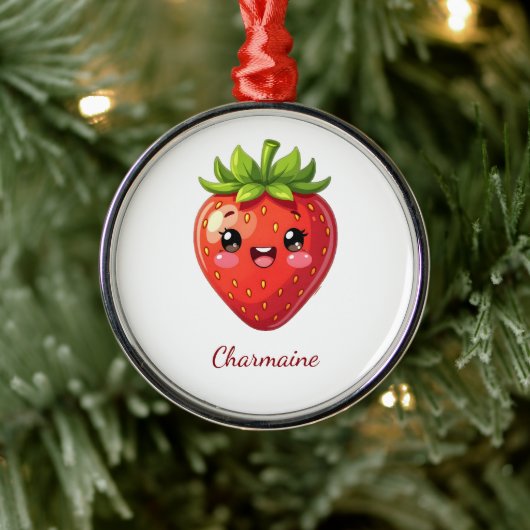 Monogram leuke aardbei kawaii metalen ornament (Boom)