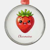 Monogram leuke aardbei kawaii metalen ornament (Voorkant)