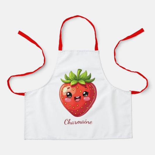 Monogram leuke aardbei kawaii schort (Voorkant)