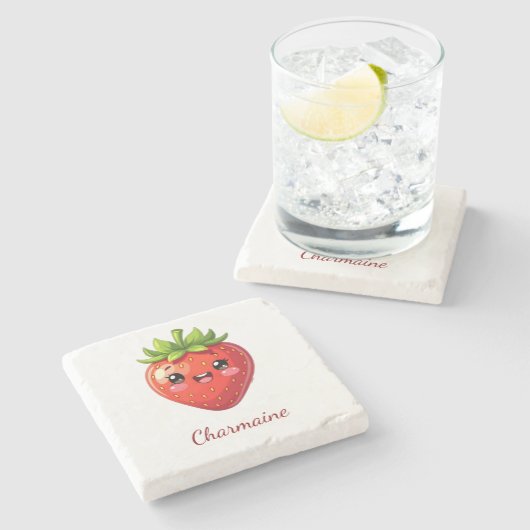 Monogram leuke aardbei kawaii stenen onderzetter (Zijkant)