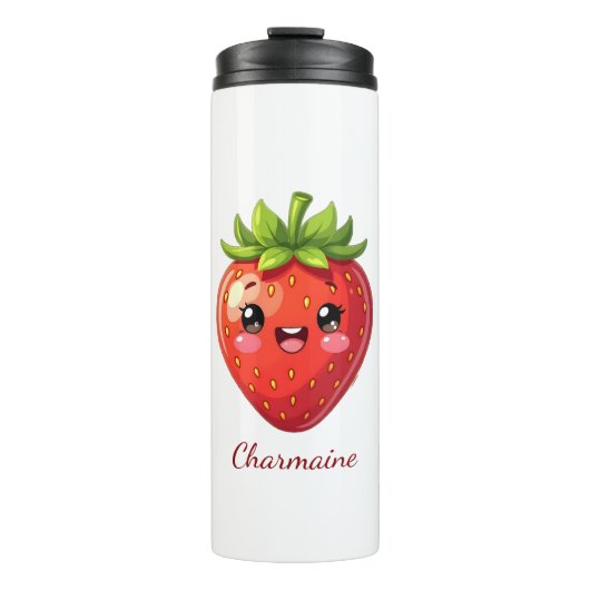 Monogram leuke aardbei kawaii thermosbeker (Voorkant)