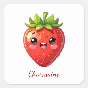 Monogram leuke aardbei kawaii vierkante sticker