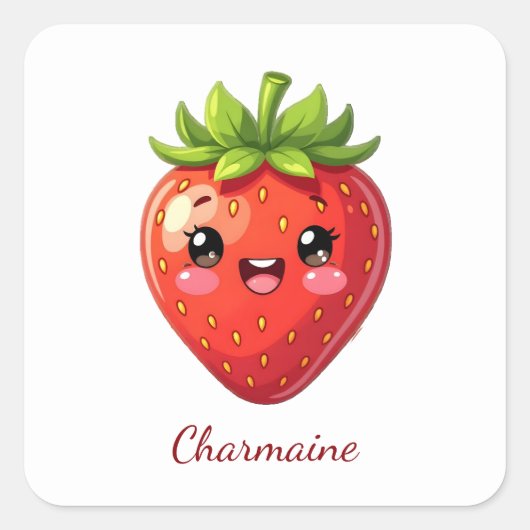 Monogram leuke aardbei kawaii vierkante sticker (Voorkant)