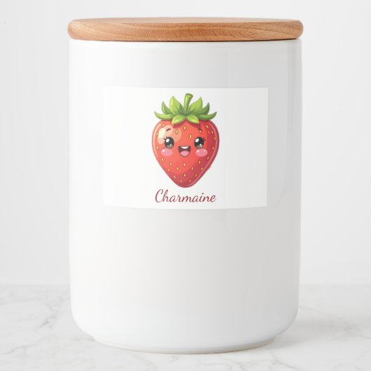 Monogram leuke aardbei kawaii voedselcontainer etiket (Voorkant)