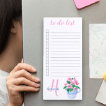 Monogram Leuke Kersenbloesem Te Doen Lijst Magnetisch Notitieblok<br><div class="desc">magnetisch notitieblok om te personaliseren met uw monogram. De sjabloon is ingesteld voor u om jouw naam en initiaal toe te voegen (maar u kunt beide secties leeg laten als u liever een of de andere hebt). Dit schattige ontwerp heeft een klein kopje kersenbloesem met een roze blauw en groen...</div>
