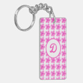Monogram Leuke Retro Roze Bloemen initiaal Custom Sleutelhanger (Voorkant Links)