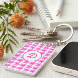 Monogram Leuke Retro Roze Bloemen initiaal Custom Sleutelhanger
