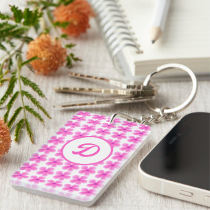 Monogram Leuke Retro Roze Bloemen initiaal Custom Sleutelhanger