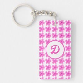 Monogram Leuke Retro Roze Bloemen initiaal Custom Sleutelhanger